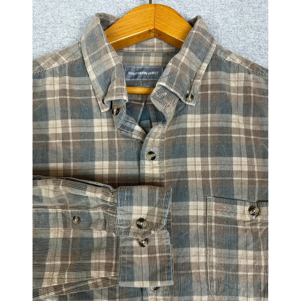 Southern Shirt Co‎ Braxton Cord Flannel Men XL Brown Button Up Plaid Long Sleeve